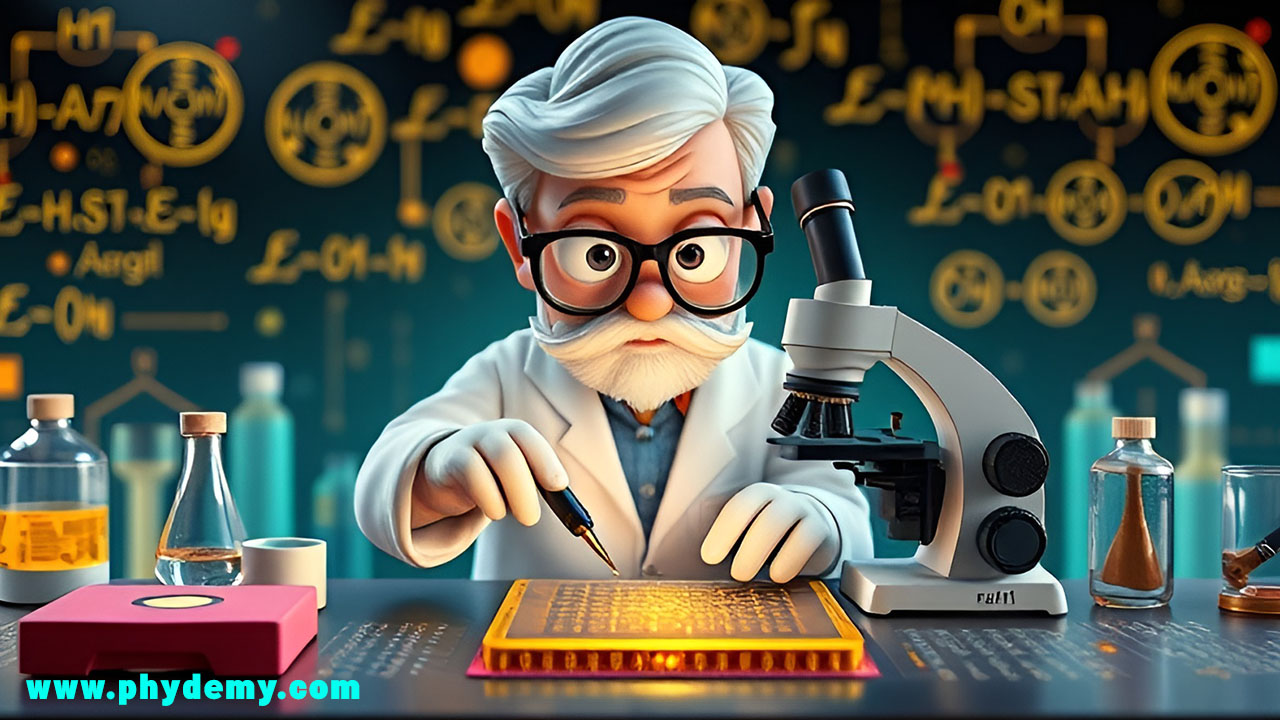 یک پروفسور در حال انجام آزمایش در آزمایشگاه فیزیک . فیزیک تجربی (فیزیک آزمایشگاهی)